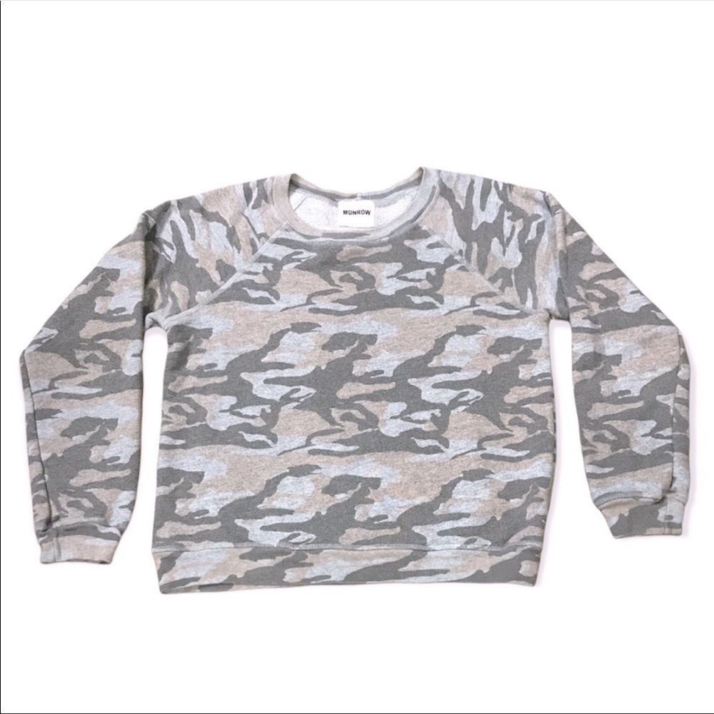 Monrow Camo Crew Neck Pullover Sweatshirt
